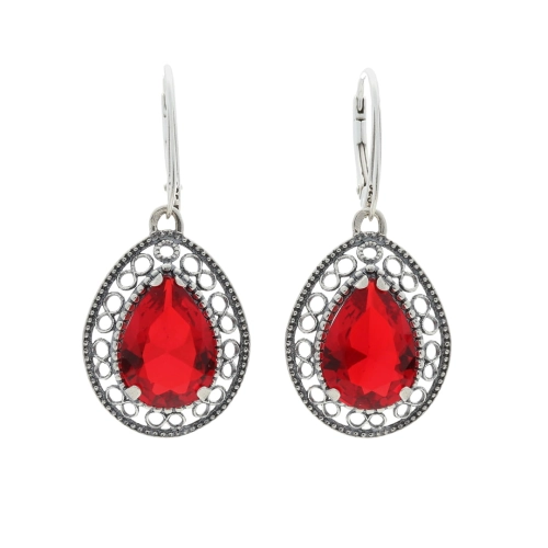 Kolczyki łezki z czerwoną cyrkonią srebro oksydowane