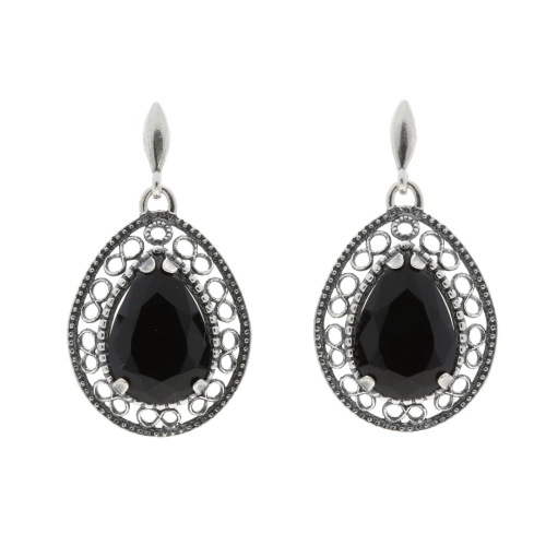 Kolczyki łezki z czarną cyrkonią srebro oksydowane