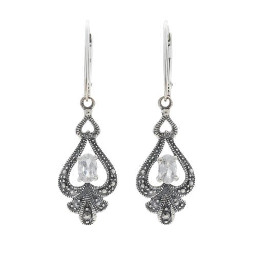 Kolczyki ornamentowe z białą cyrkonią srebro oksydowane