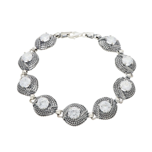 Bransoletka turbanek z biała cyrkonią srebro oksydowane