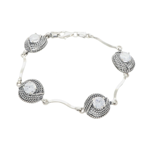 Bransoletka turbanek z biała cyrkonią srebro oksydowane