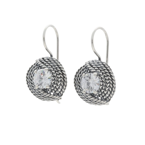 Kolczyki turbanek z białą cyrkonią srebro oksydowane