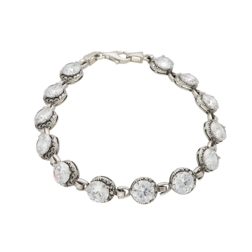 Bransoletka okrągła z białą cyrkonią srebro oksydowane