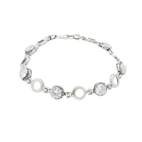 Bransoletka okrągła z białą cyrkonią srebro oksydowane