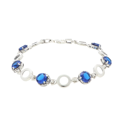 Bransoletka okrągła z szafirową cyrkonią srebro oksydowane