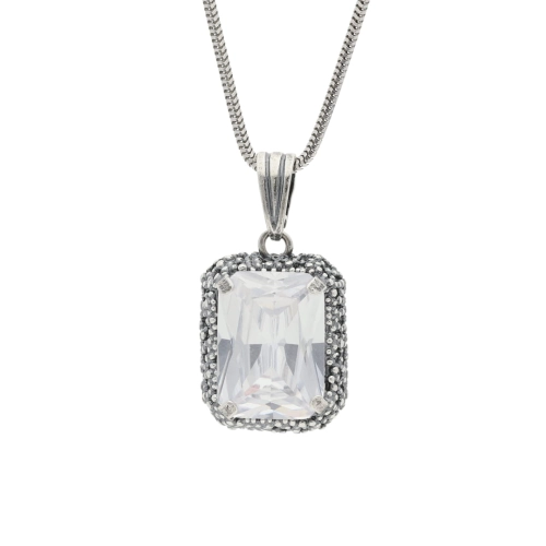 Wisior prostokątny z białą cyrkonią srebro