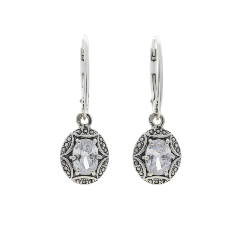 Kolczyki owalne z białą cyrkonią srebro oksydowane