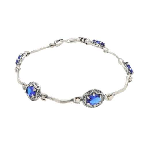 Bransoletka owalna z szafirową cyrkonią srebro oksydowane