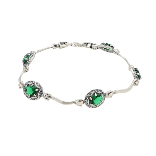 Bransoletka owalna z zieloną cyrkonią srebro oksydowane