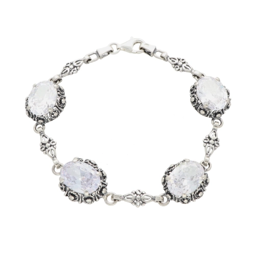 Bransoletka owalna z białą cyrkonią srebro oksydowane