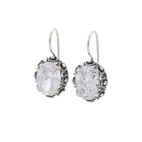 Kolczyki owalne z białą cyrkonią srebro oksydowane