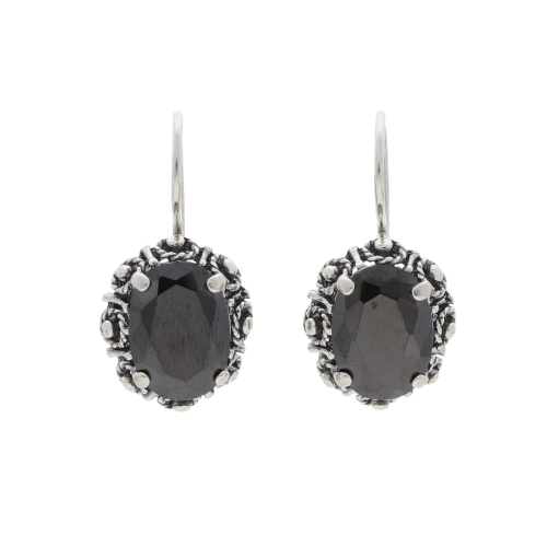 Kolczyki owalne z czarną cyrkonią srebro oksydowane