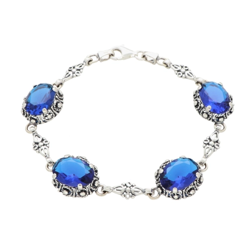 Bransoletka owalna z szafirową cyrkonią srebro oksydowane