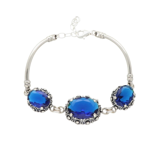 Bransoletka owalna z szafirową cyrkonią srebro oksydowane