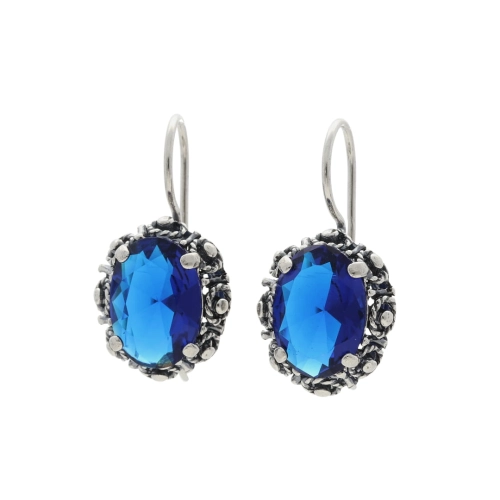 Kolczyki owalne z niebieską cyrkonią srebro oksydowane
