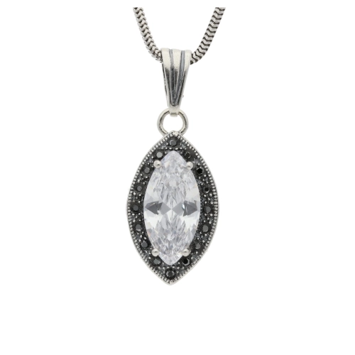 Wisior z białą cyrkonią srebro oksydowane