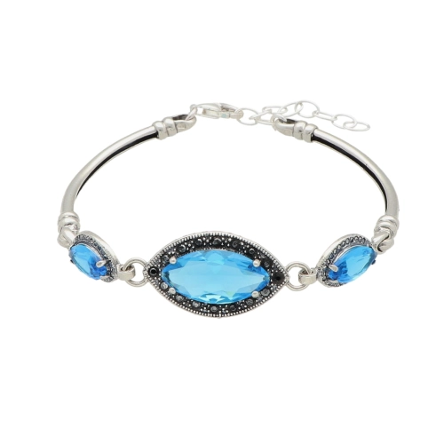 Bransoletka z błękitną cyrkonią srebro oksydowane