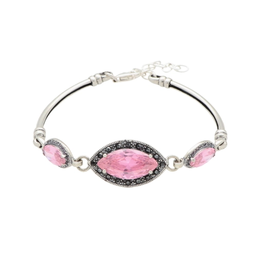 Bransoletka z różową cyrkonią srebro oksydowane