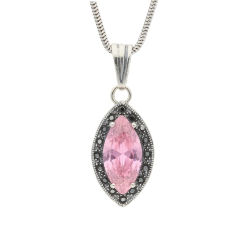 Wisior z różową cyrkonią srebro oksydowane