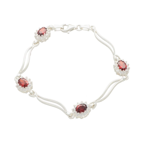 Bransoletka markiza z granatem i cyrkoniami srebro