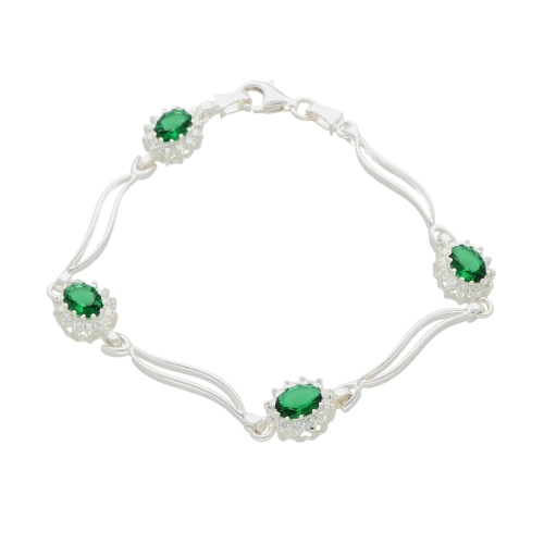 Bransoletka markiza ze szmaragdami i cyrkoniami srebro
