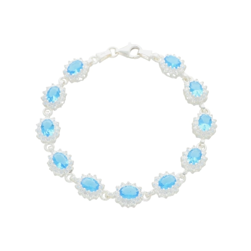 Bransoletka markiza z akwamarynem i cyrkoniami srebro