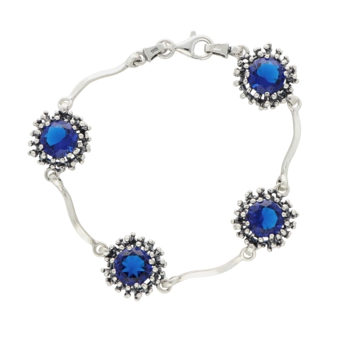 Bransoletka z szafirową cyrkonią srebro