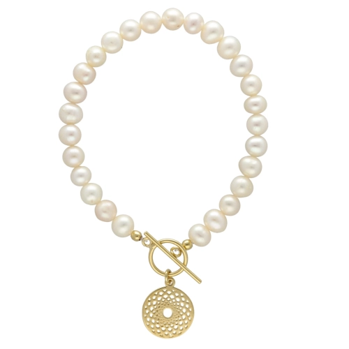 Bransoletka z perłami z małym ażurem srebro pozłacane