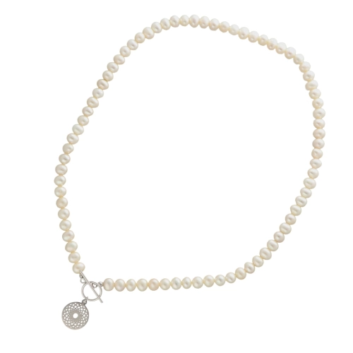 Naszyjnik z perłami z małym ażurem 44 cm srebro rodowane