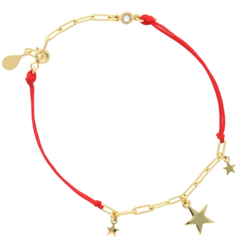 Bransoletka sznurkowa gwiazdki srebro pozłacane