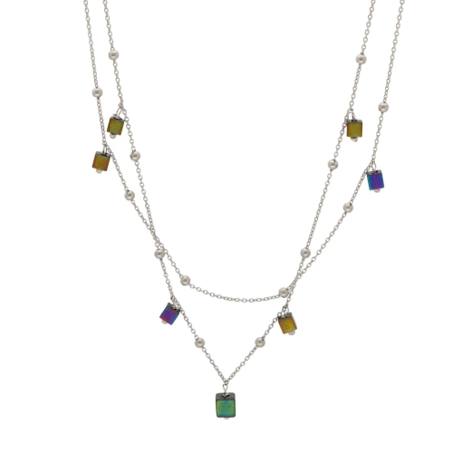 Naszyjnik celebrytka podwójna z hematytem srebro rodowane