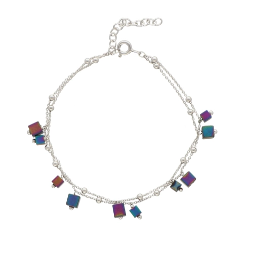 Bransoletka celebrytka podwójna z hematytem srebro rodowane