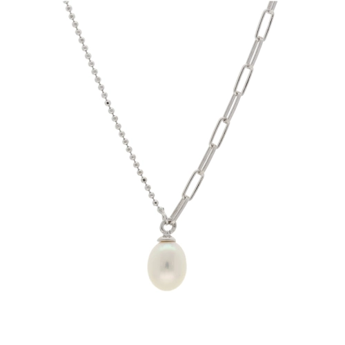 Naszyjnik celebrytka z białą perłą srebro rodowane