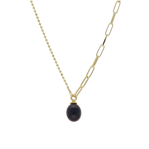 Naszyjnik celebrytka z czarną perłą srebro pozłacane