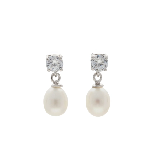Kolczyki z cyrkonią i białą perłą srebro rodowane