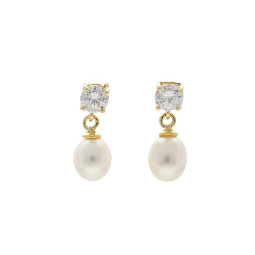 Kolczyki z cyrkonią i białą perłą srebro pozłacane