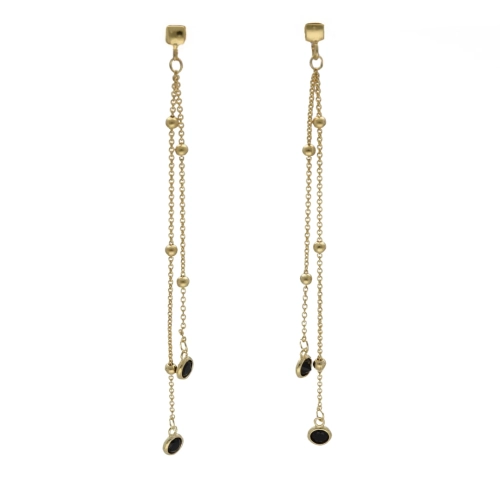 Kolczyki wiszące z czarną cyrkonią srebro pozłacane