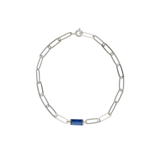 Bransoletka łańcuszkowa z szafirową cyrkonią srebro rodowane