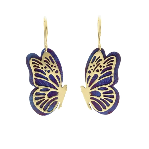 Kolczyki motyle z tytanu srebro pozłacane