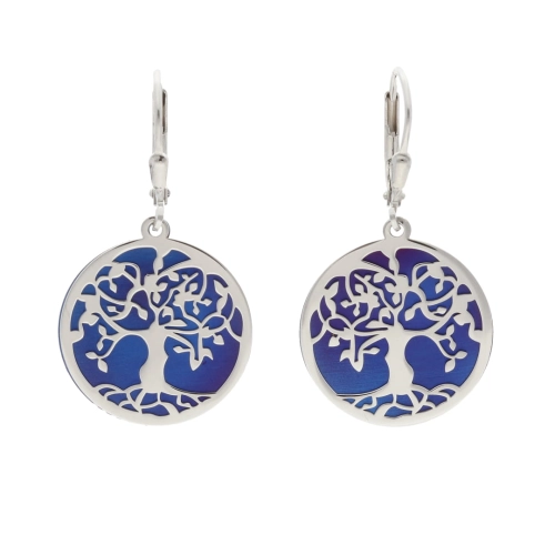 Kolczyki okrągłe z drzewkiem tytan srebro rodowane