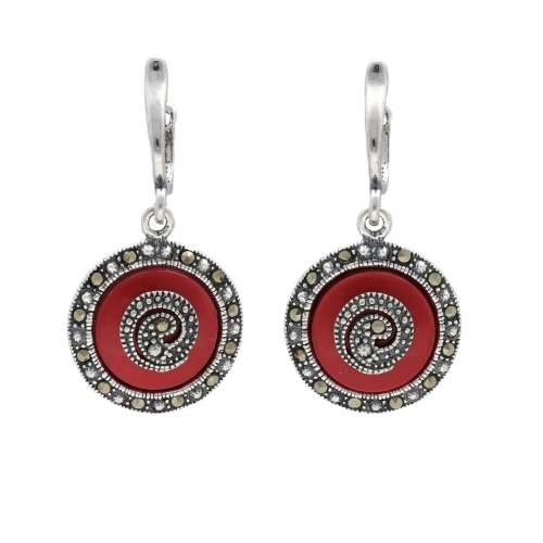 Kolczyki z markazytami i koralem srebro