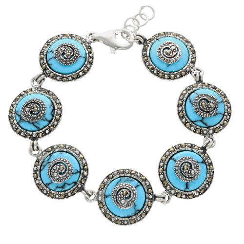 Bransoletka z markazytami i turkusem srebro