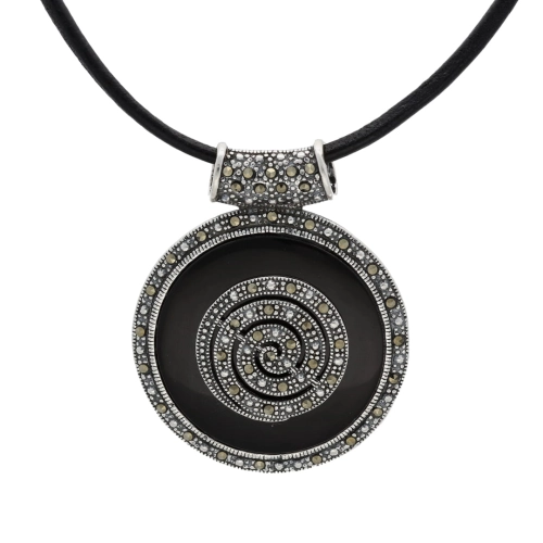 Wisior z markazytami i onyksem srebro