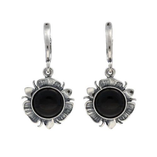 Kolczyki z onyksem kwiatek srebro