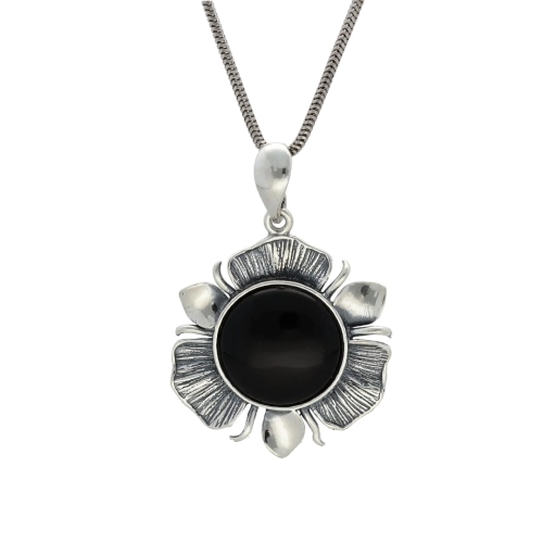 Wisiorek z onyksem kwiatek srebro