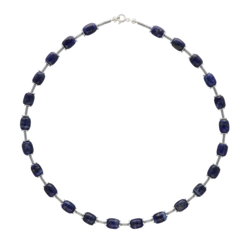 Naszyjnik z lapis lazuli i hematytem srebro