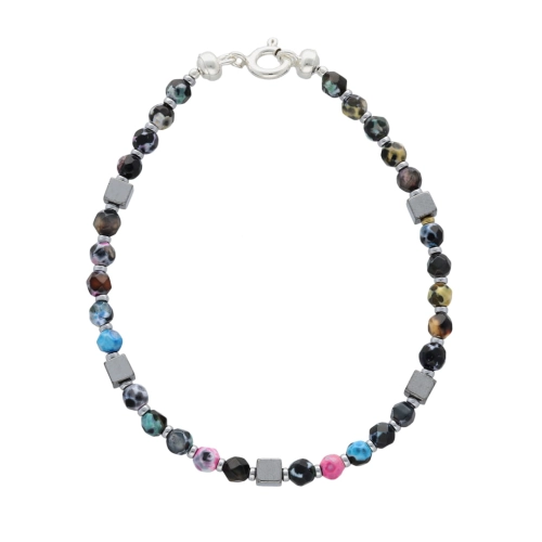 Bransoletka z agatem i hematytem srebro