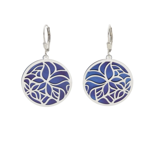 Kolczyki okrągłe z kwiatem tytan srebro rodowane