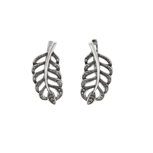 Kolczyki liście gładkie srebro oksydowane
