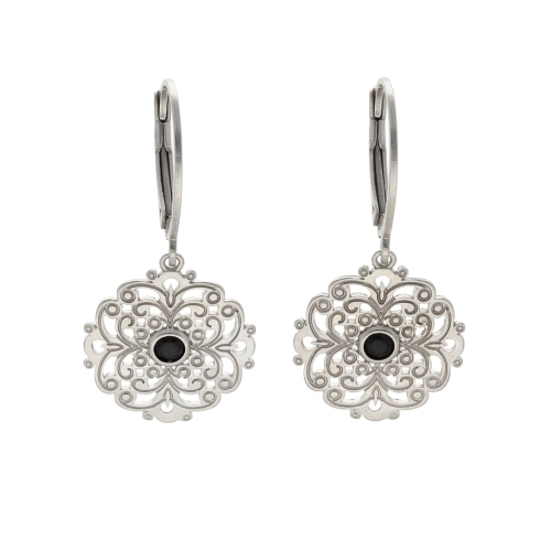 Kolczyki z ażurowym elementem srebro rodowane